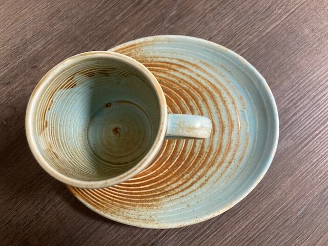 Beker 32 cl en ovale schotel Coral