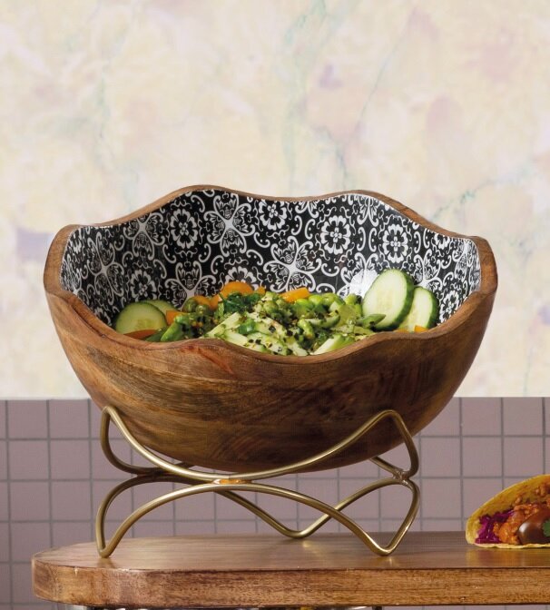 Buffetschaal 30 x 11 cm Zwarte Bloem Hout