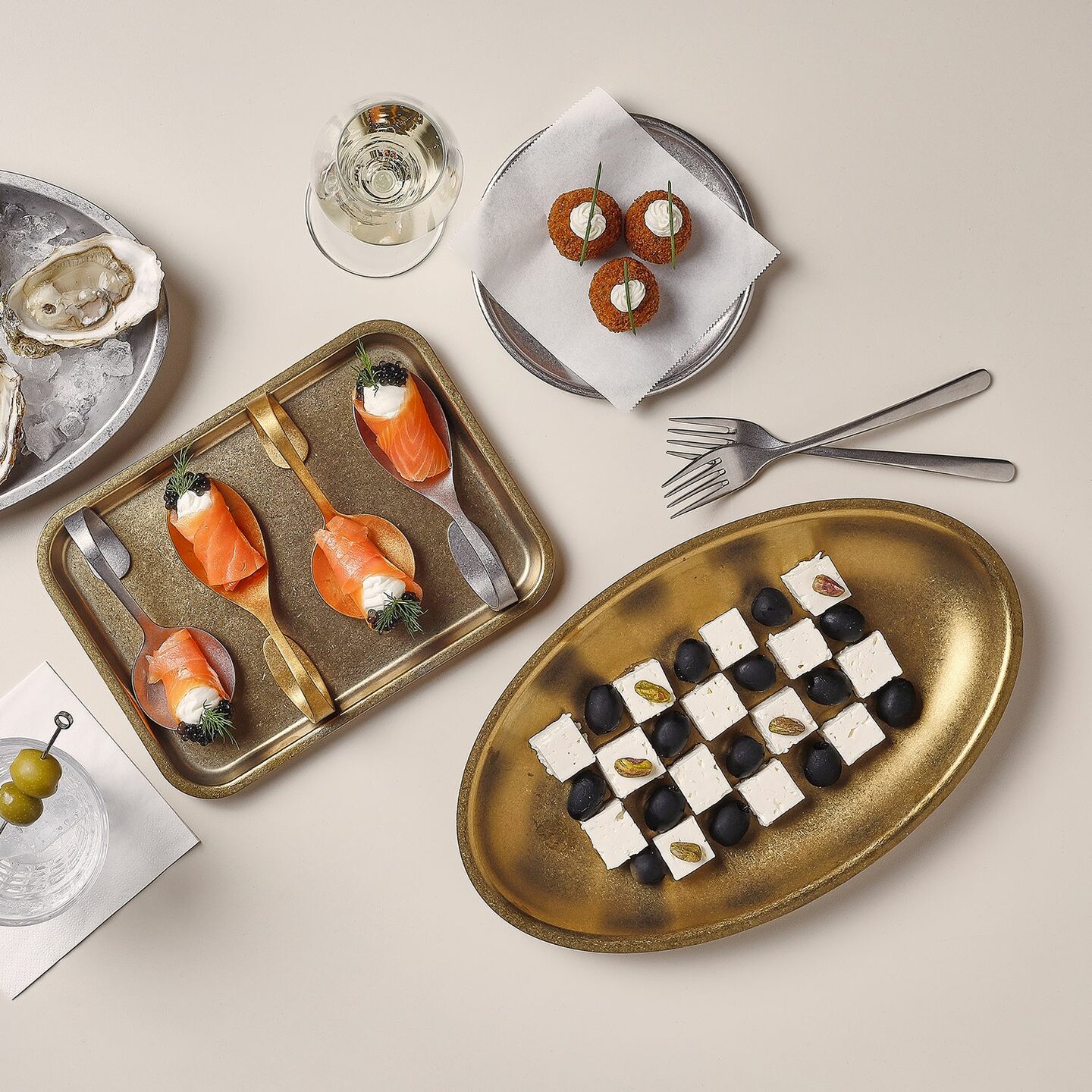 Amuselepel set 6 stuks ovaal antique gold Serve