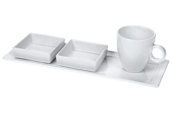 Koffiekop met wachtbordje dessertset