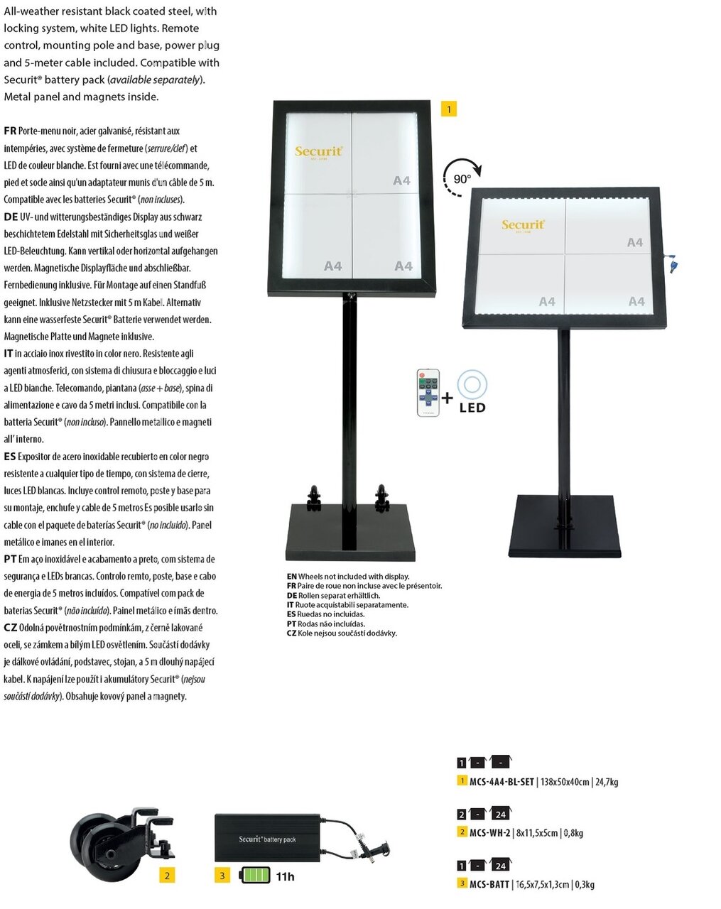 Menukaart display op standaard LED