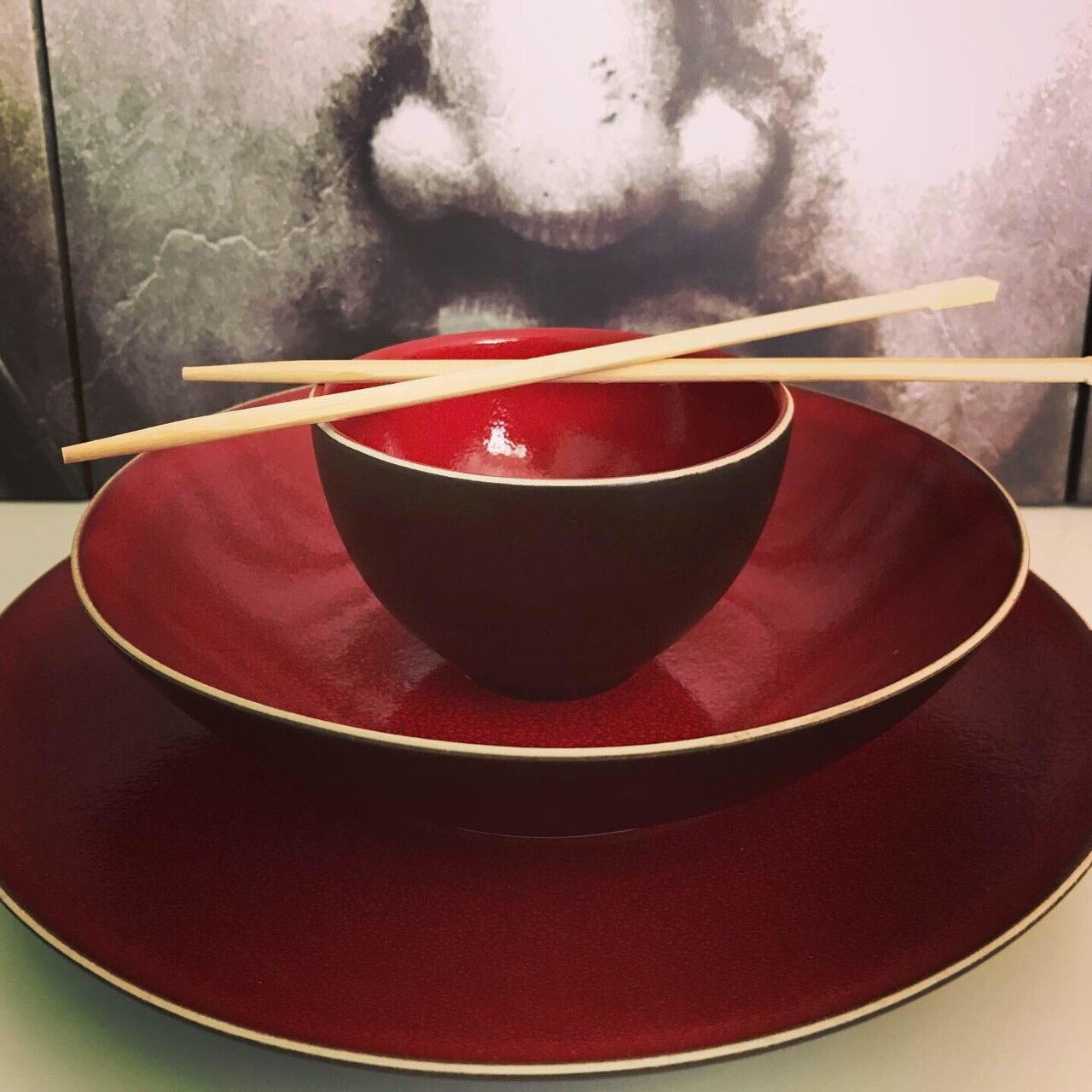 Bord diep 21 cm rood/bruin Lava Palmer