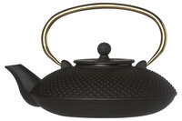 Theepot gietijzer 0,8L mat zwart met gouden handvat