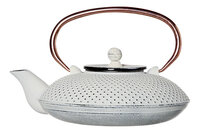 Theepot gietijzer 0,8L mat wit  met koper handvat