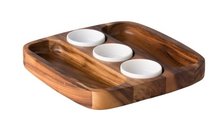 Presentatie schaal met 3 dipschaaltjes Acacia hout 30x30 cm