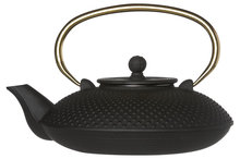 Theepot gietijzer 0,8L mat zwart met gouden handvat