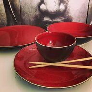 Schaaltje 10 cm rond rood/bruin Lava Palmer