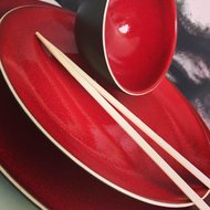 Schaaltje 10 cm rond rood/bruin Lava Palmer