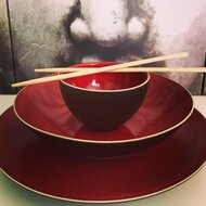 Bord diep 21 cm rood/bruin Lava Palmer