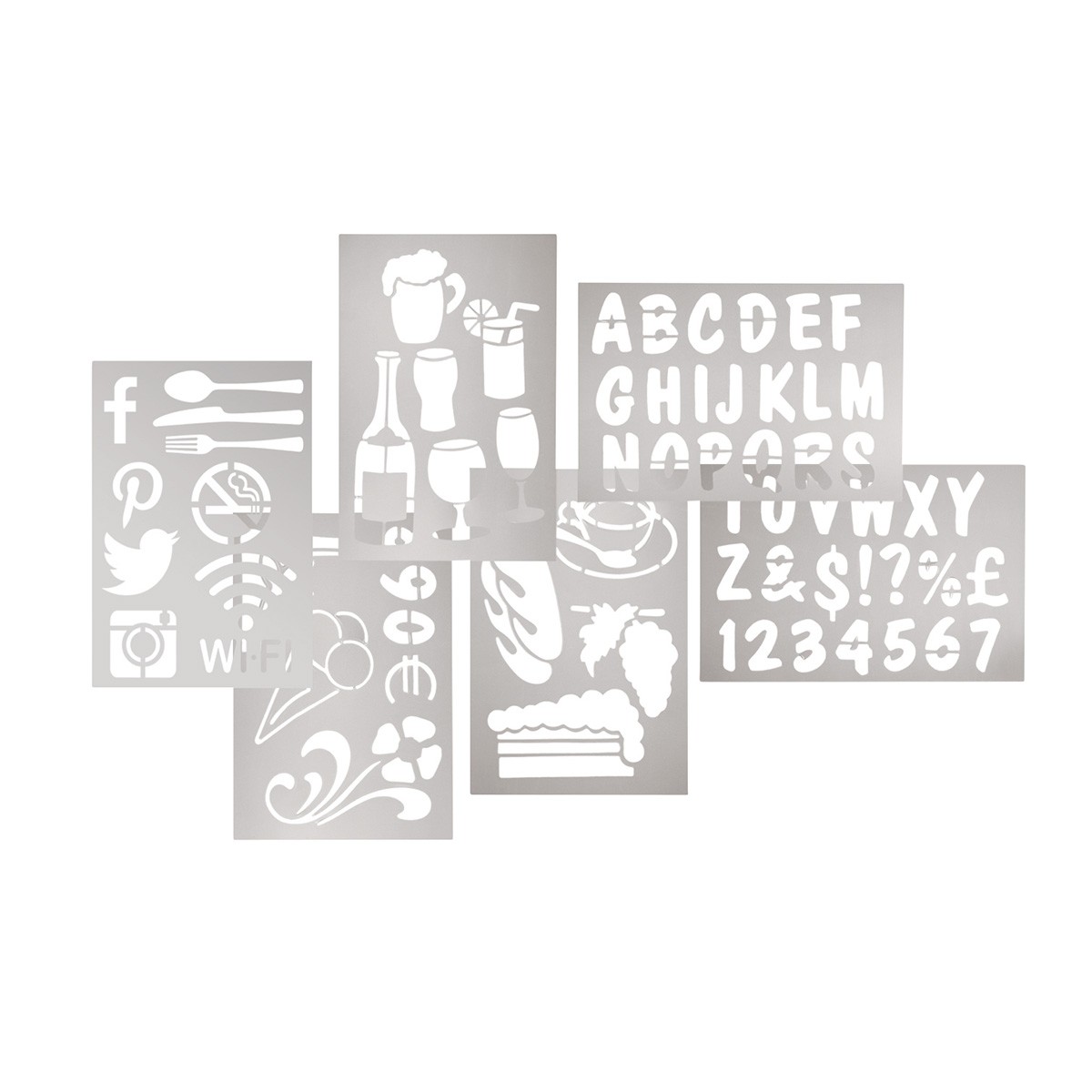 Krijtstift stencils 5 stuks verschillende prenten